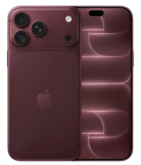 Apple iPhone shown from the back in a deep plum-burgundy color, with the rear camera array visible on the left and the front camera cutout area visible on the right.