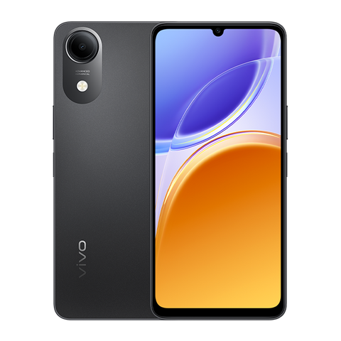 A Vivo smartphone shown from the back and front on a clean white background. The phone has a dark gray matte finish on the back with a vertical camera module and the Vivo logo near the bottom.
